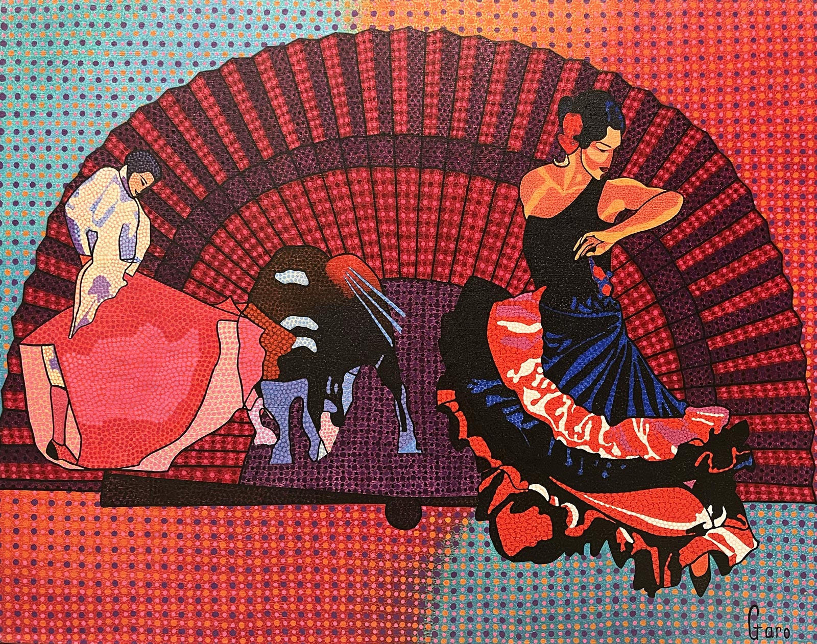 Danseurs de flamenco en éventail, taureau