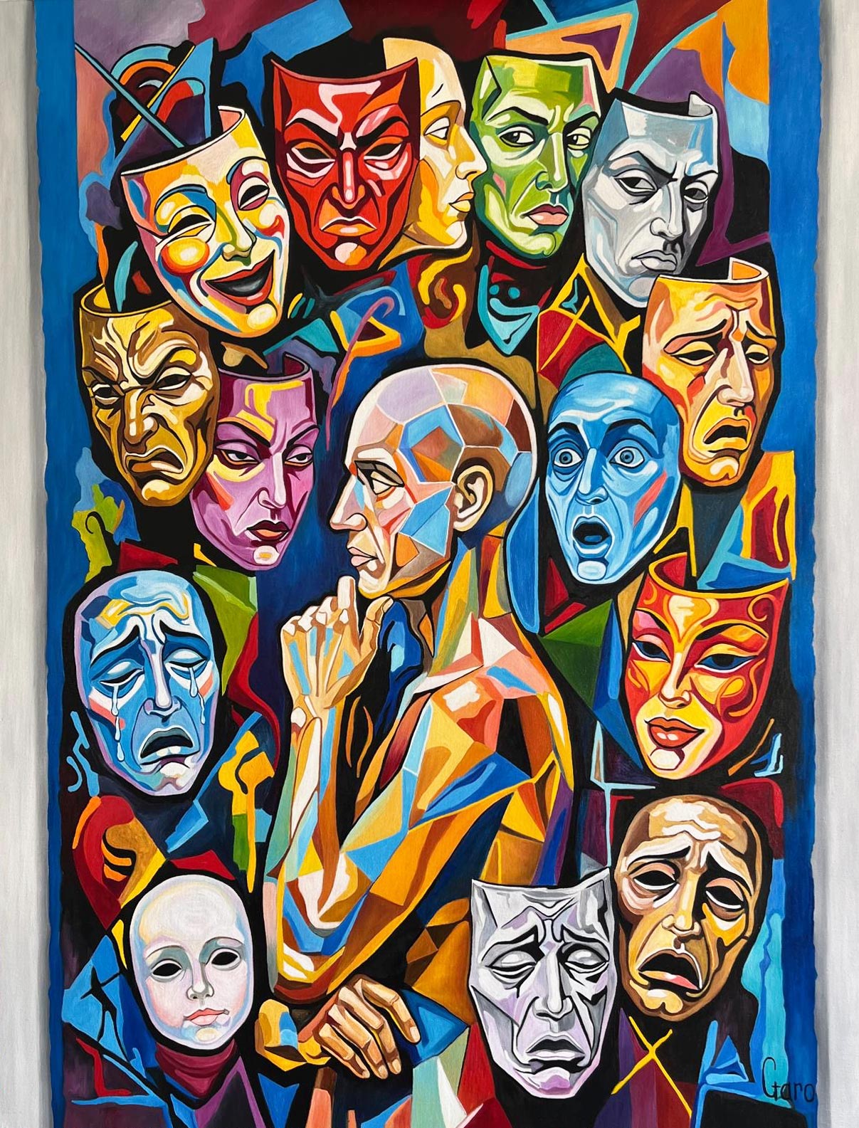 Masques de théâtre, autoportrait central