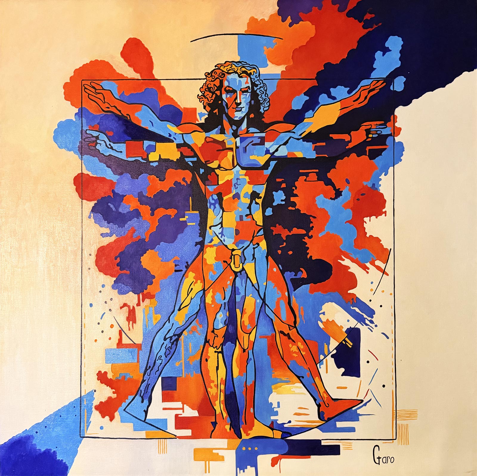 Homme de Vitruve, explosion de couleurs