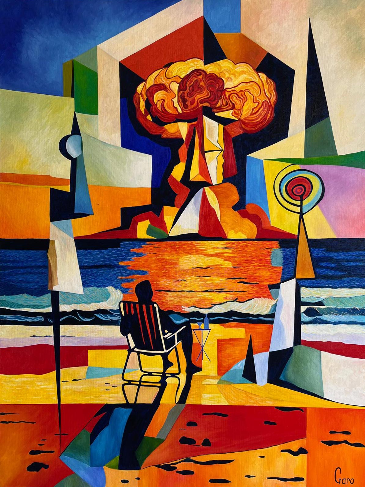 Champignon atomique, homme en chaise longue