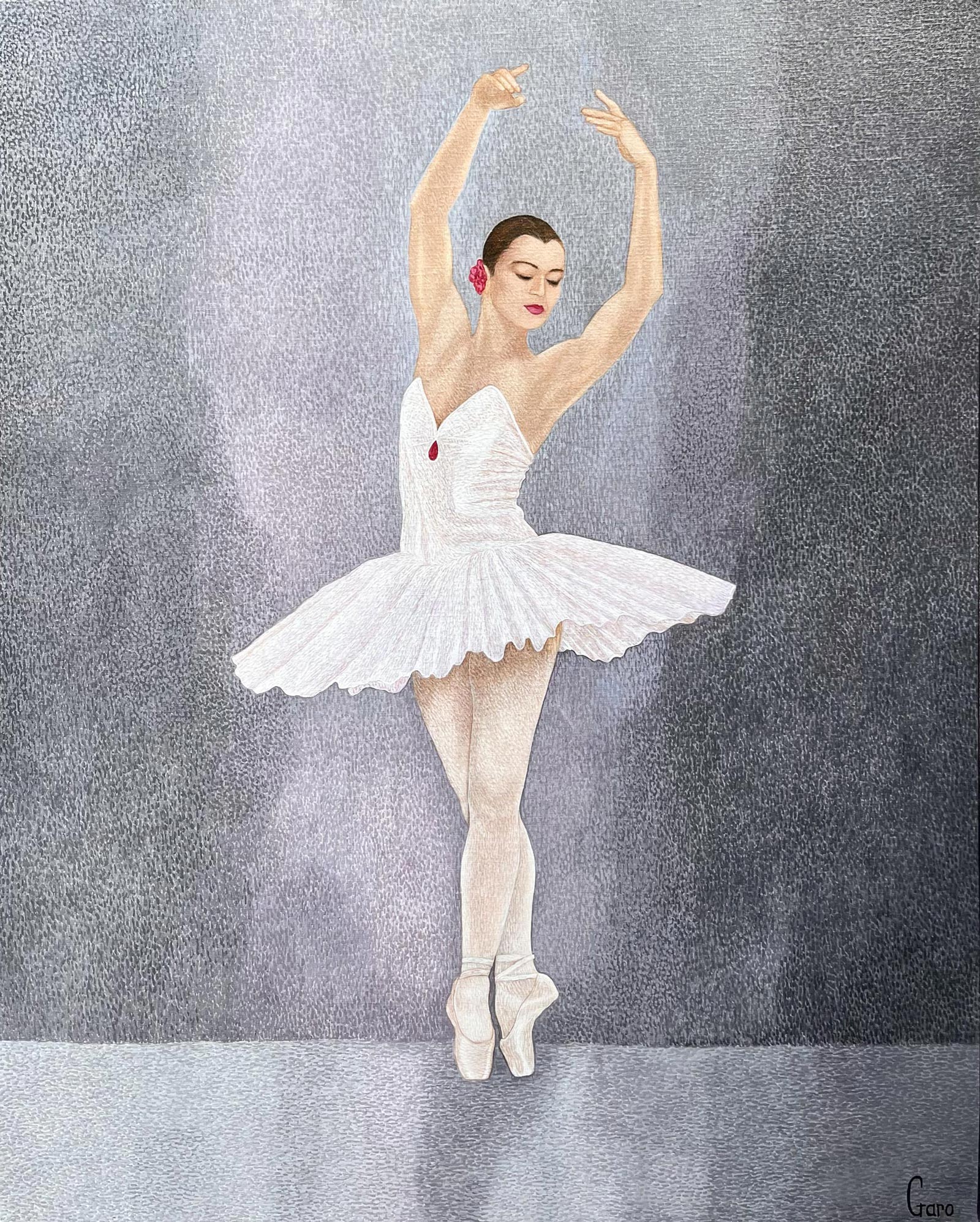 Danseuse étoile en pointe, tutu blanc