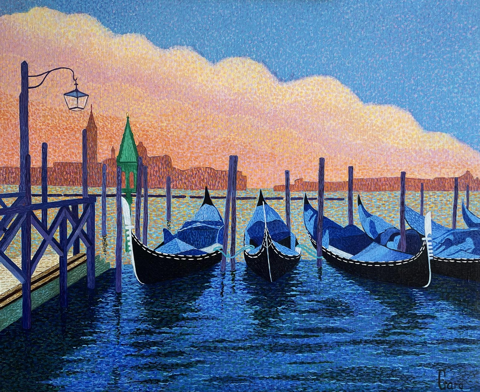 Ponton de gondoles à Venise, réverbère